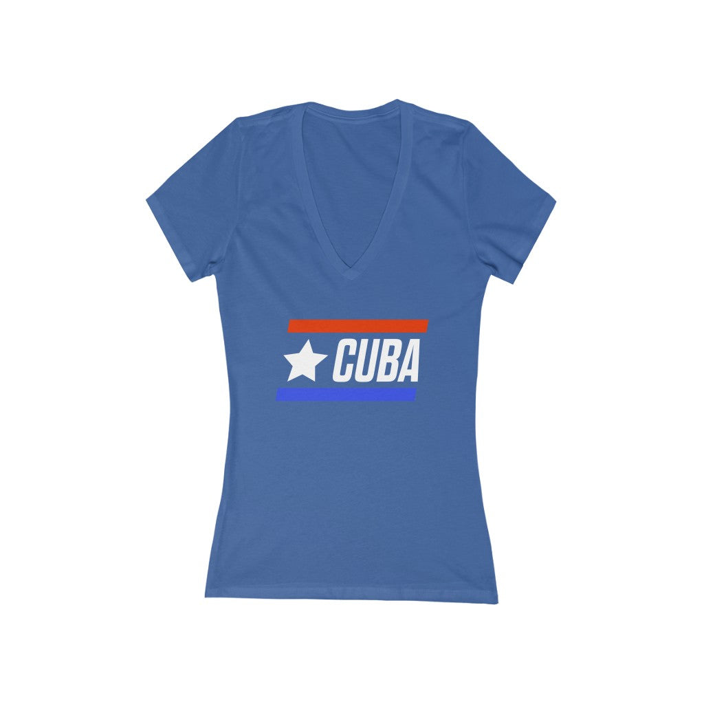 CUBA BOLD (6 Colors) - Women's Jersey Short Sleeve Deep V-Neck Tee