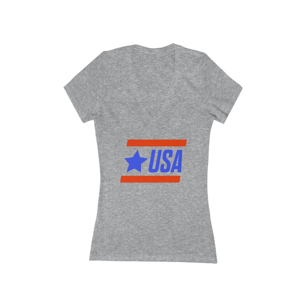 UNITED STATES BOLD (7 Colors) - Women's Jersey Short Sleeve Deep V-Neck Tee