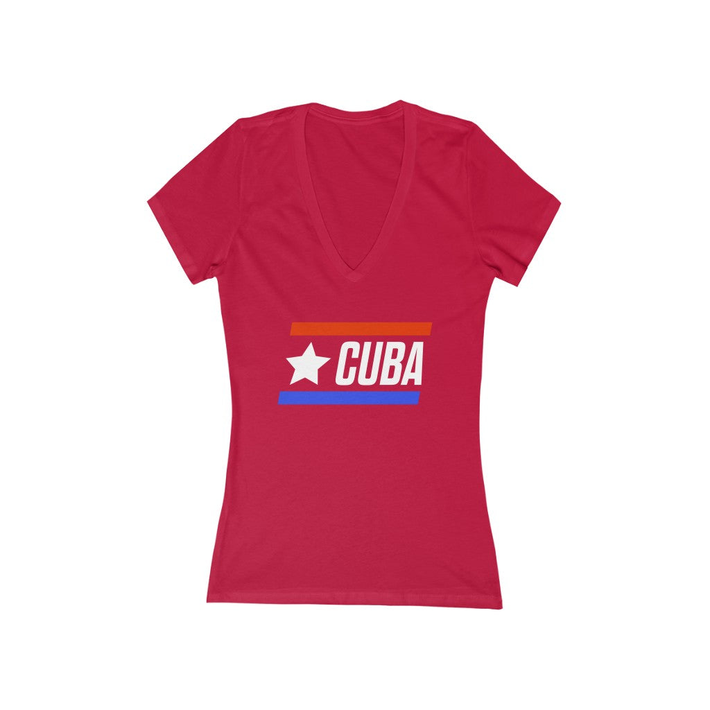 CUBA BOLD (6 Colors) - Women's Jersey Short Sleeve Deep V-Neck Tee