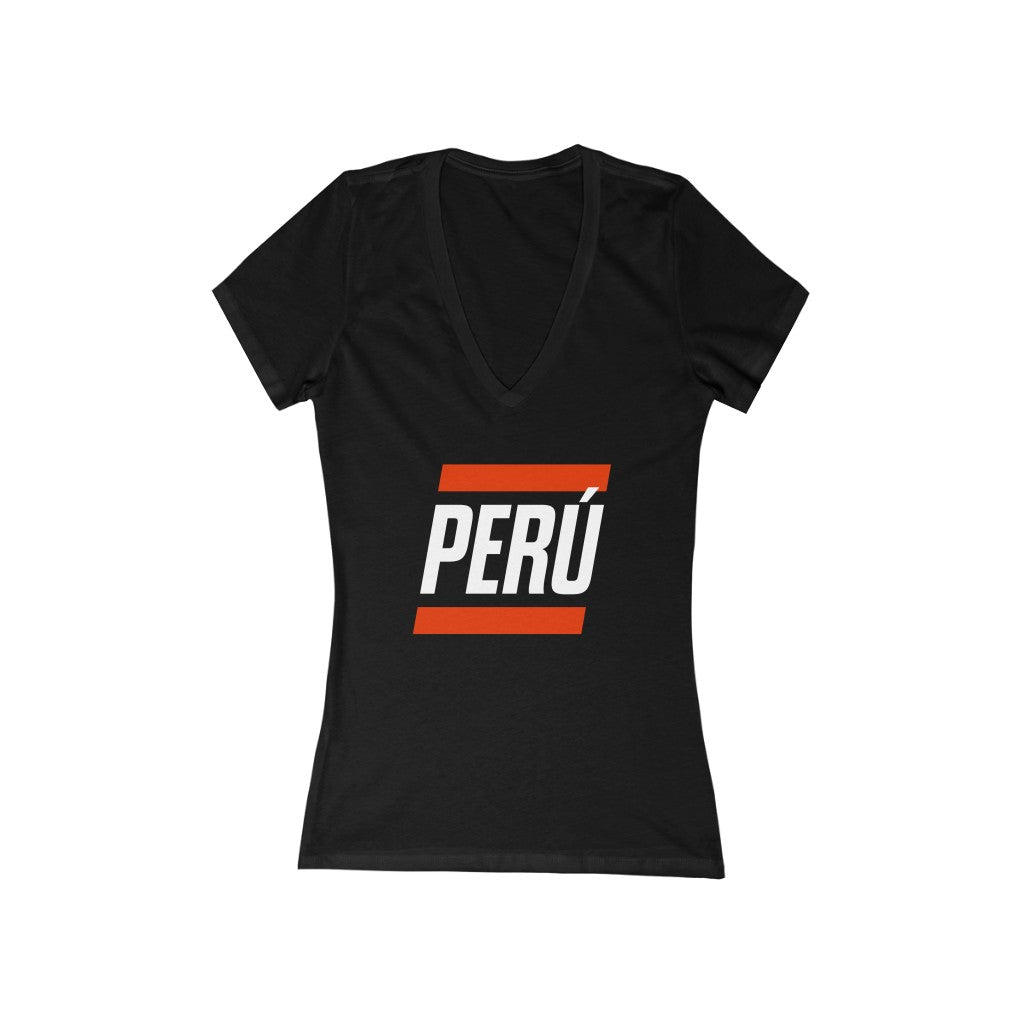 PERU BOLD (7 Colors) - Women's Jersey Short Sleeve Deep V-Neck Tee