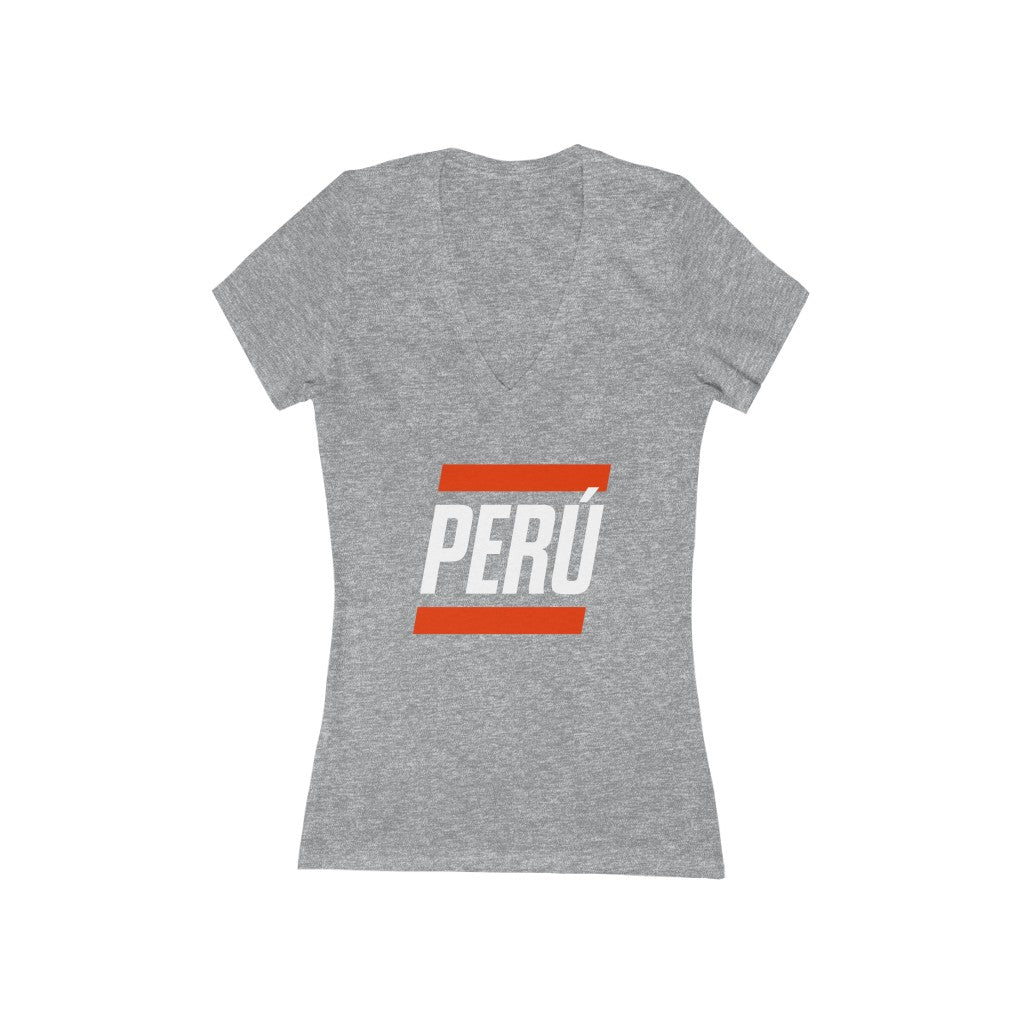 PERU BOLD (7 Colors) - Women's Jersey Short Sleeve Deep V-Neck Tee