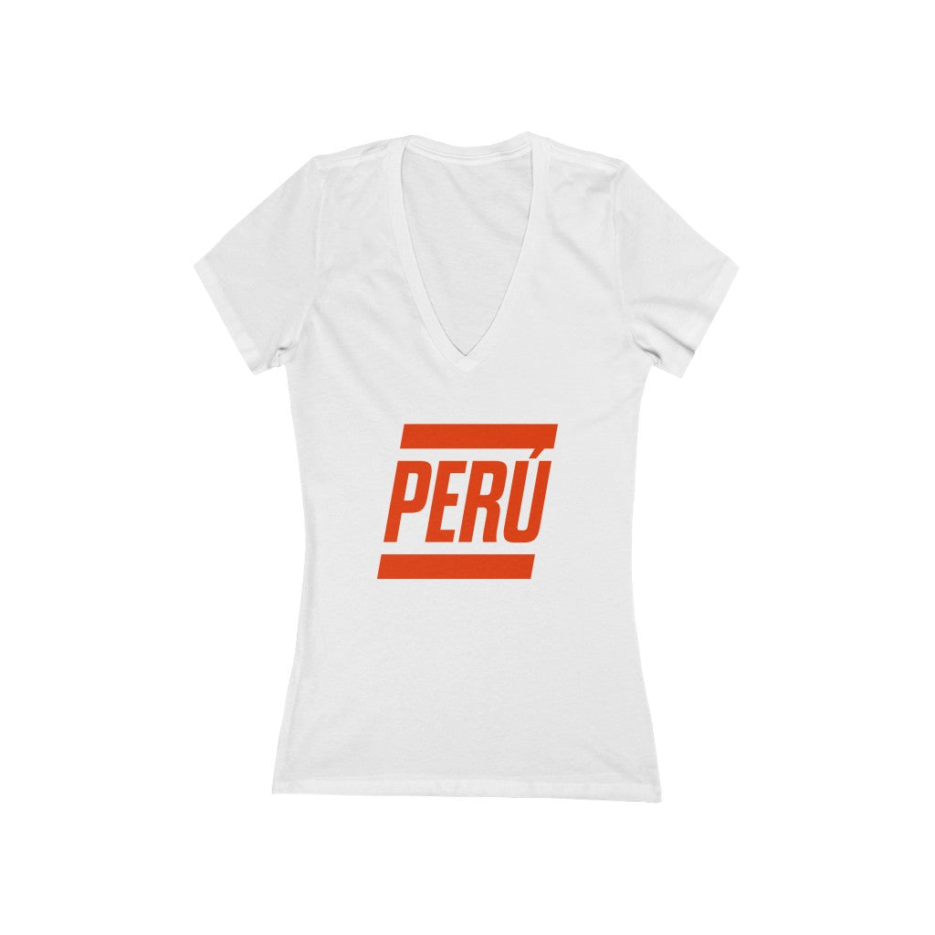 PERU BOLD (7 Colors) - Women's Jersey Short Sleeve Deep V-Neck Tee