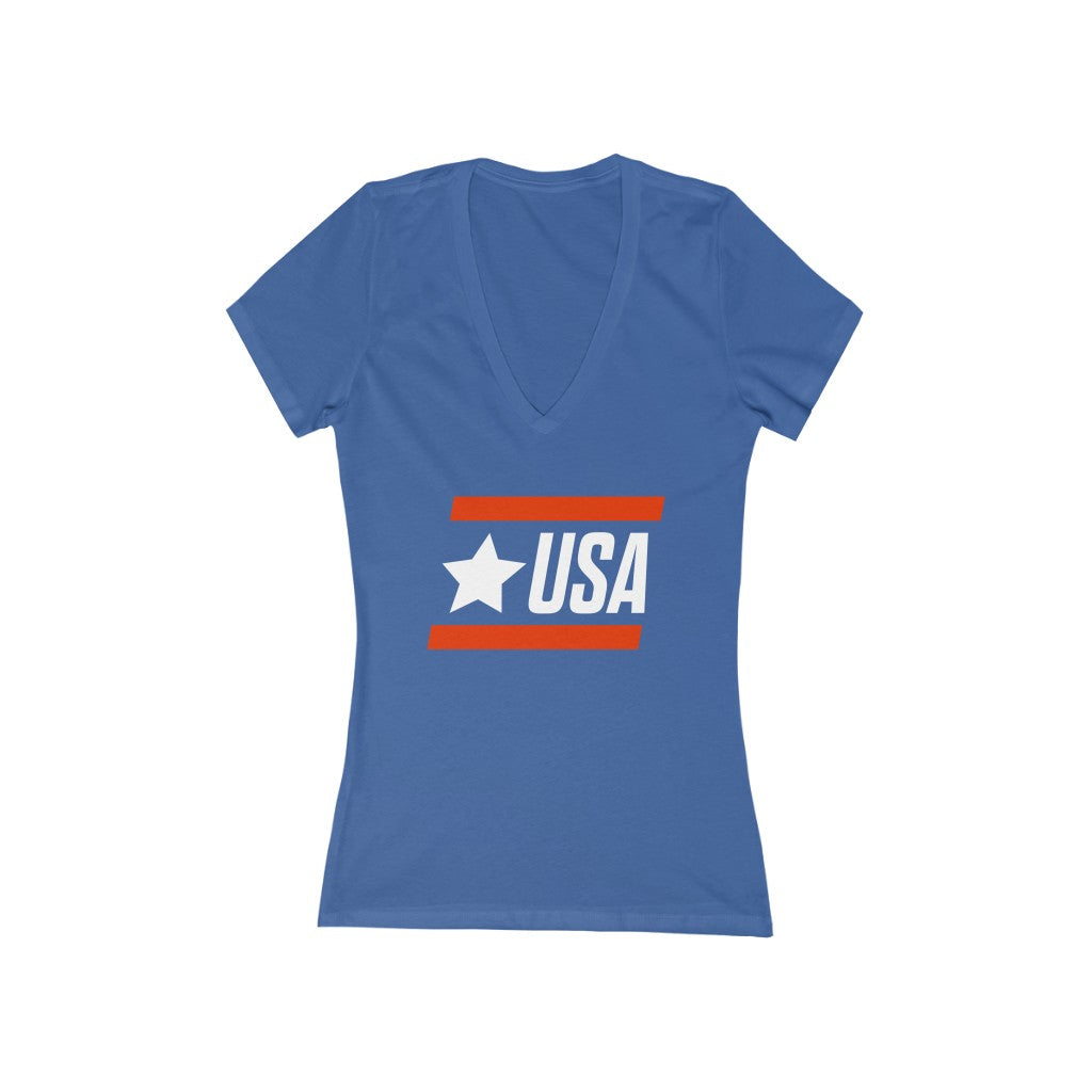UNITED STATES BOLD (7 Colors) - Women's Jersey Short Sleeve Deep V-Neck Tee