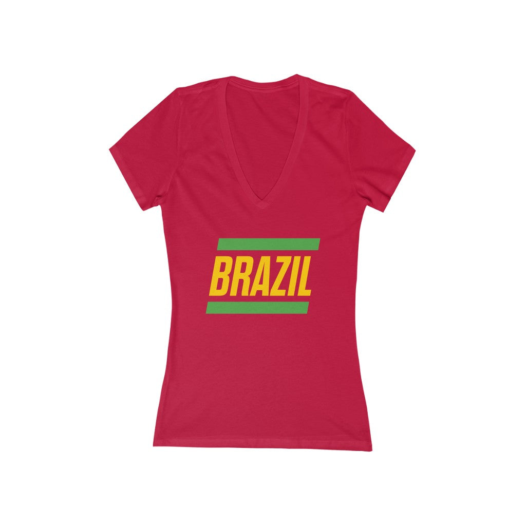 BRAZIL BOLD (7 Colors) - Women's Jersey Short Sleeve Deep V-Neck Tee