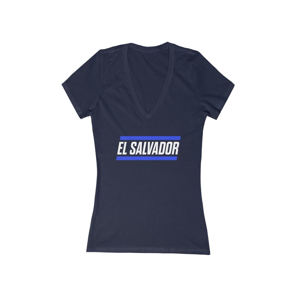 EL SALVADOR BOLD (7 Colors) - Women's Jersey Short Sleeve Deep V-Neck Tee