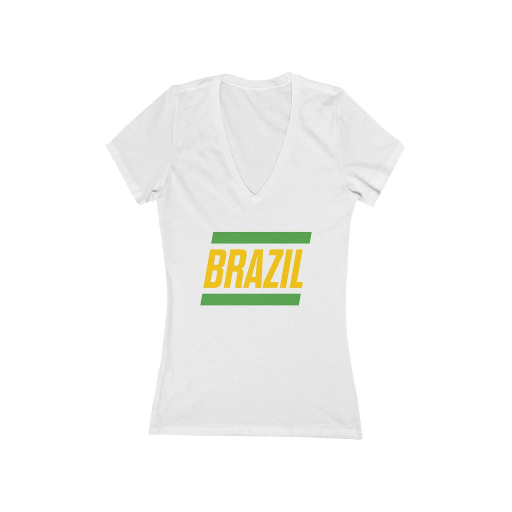 BRAZIL BOLD (7 Colors) - Women's Jersey Short Sleeve Deep V-Neck Tee