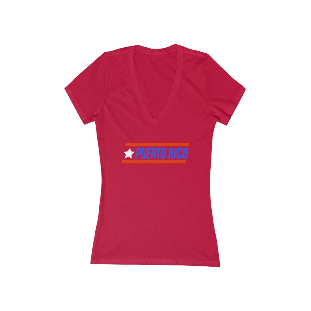 PUERTO RICO BOLD (6 Colors) - Women's Jersey Short Sleeve Deep V-Neck Tee