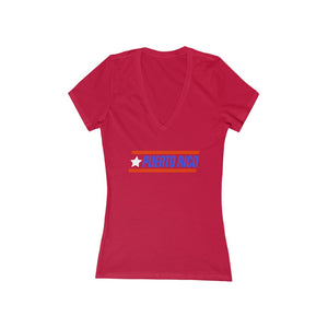 PUERTO RICO BOLD (6 Colors) - Women's Jersey Short Sleeve Deep V-Neck Tee