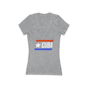 CUBA BOLD (6 Colors) - Women's Jersey Short Sleeve Deep V-Neck Tee