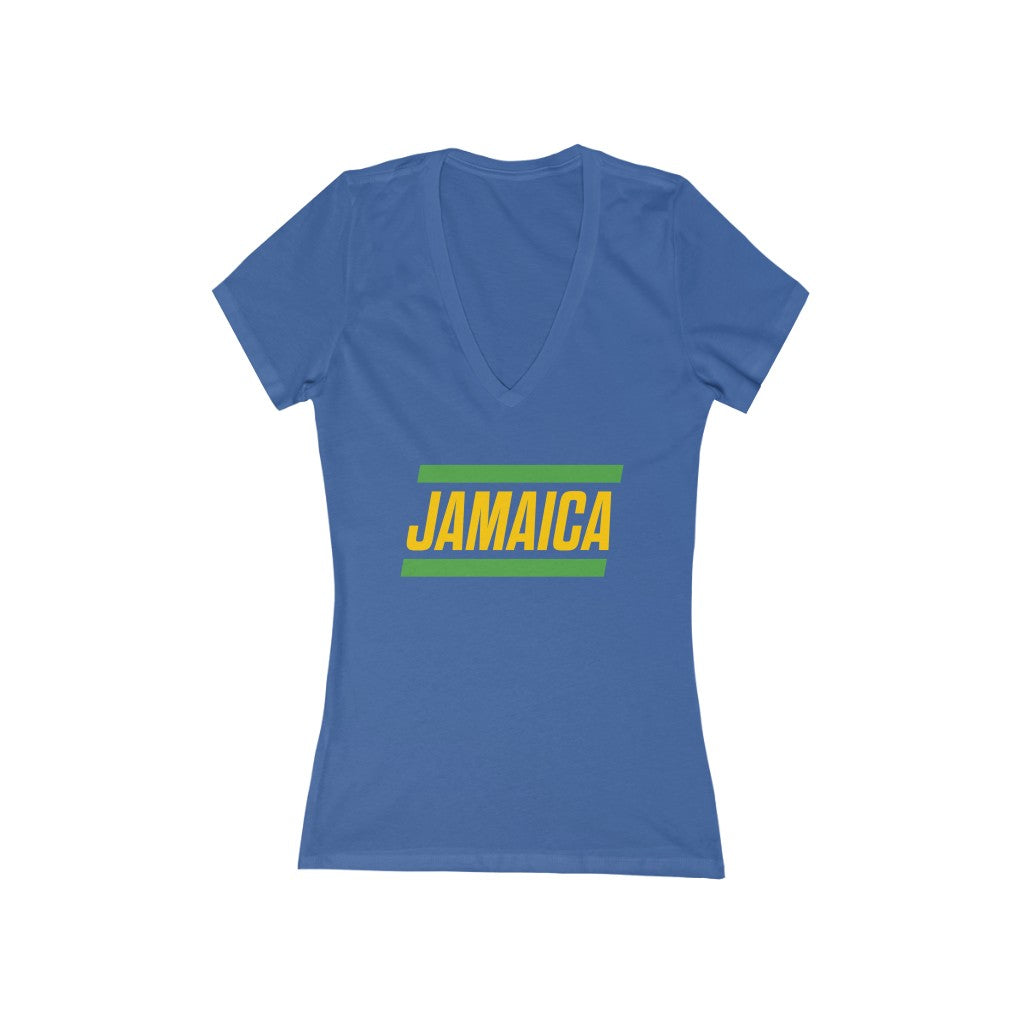 JAMAICA BOLD (7 Colors) - Women's Jersey Short Sleeve Deep V-Neck Tee