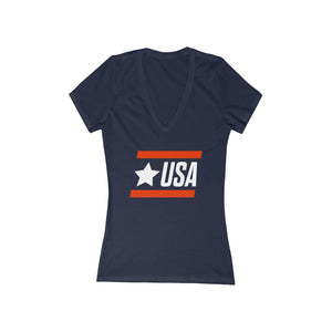 UNITED STATES BOLD (7 Colors) - Women's Jersey Short Sleeve Deep V-Neck Tee