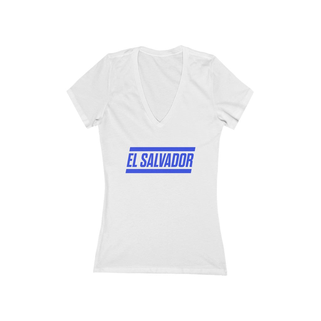 EL SALVADOR BOLD (7 Colors) - Women's Jersey Short Sleeve Deep V-Neck Tee