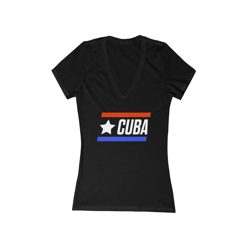 CUBA BOLD (6 Colors) - Women's Jersey Short Sleeve Deep V-Neck Tee