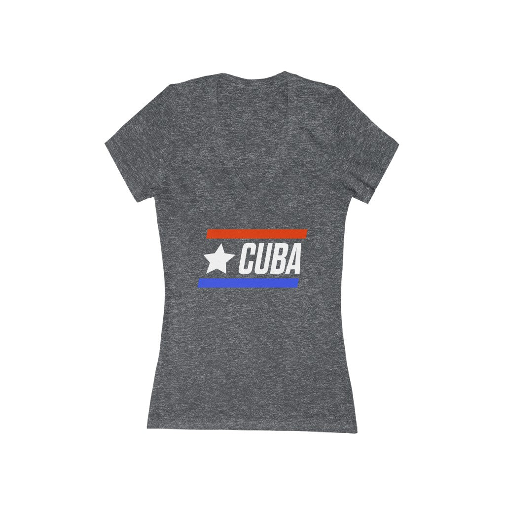 CUBA BOLD (6 Colors) - Women's Jersey Short Sleeve Deep V-Neck Tee