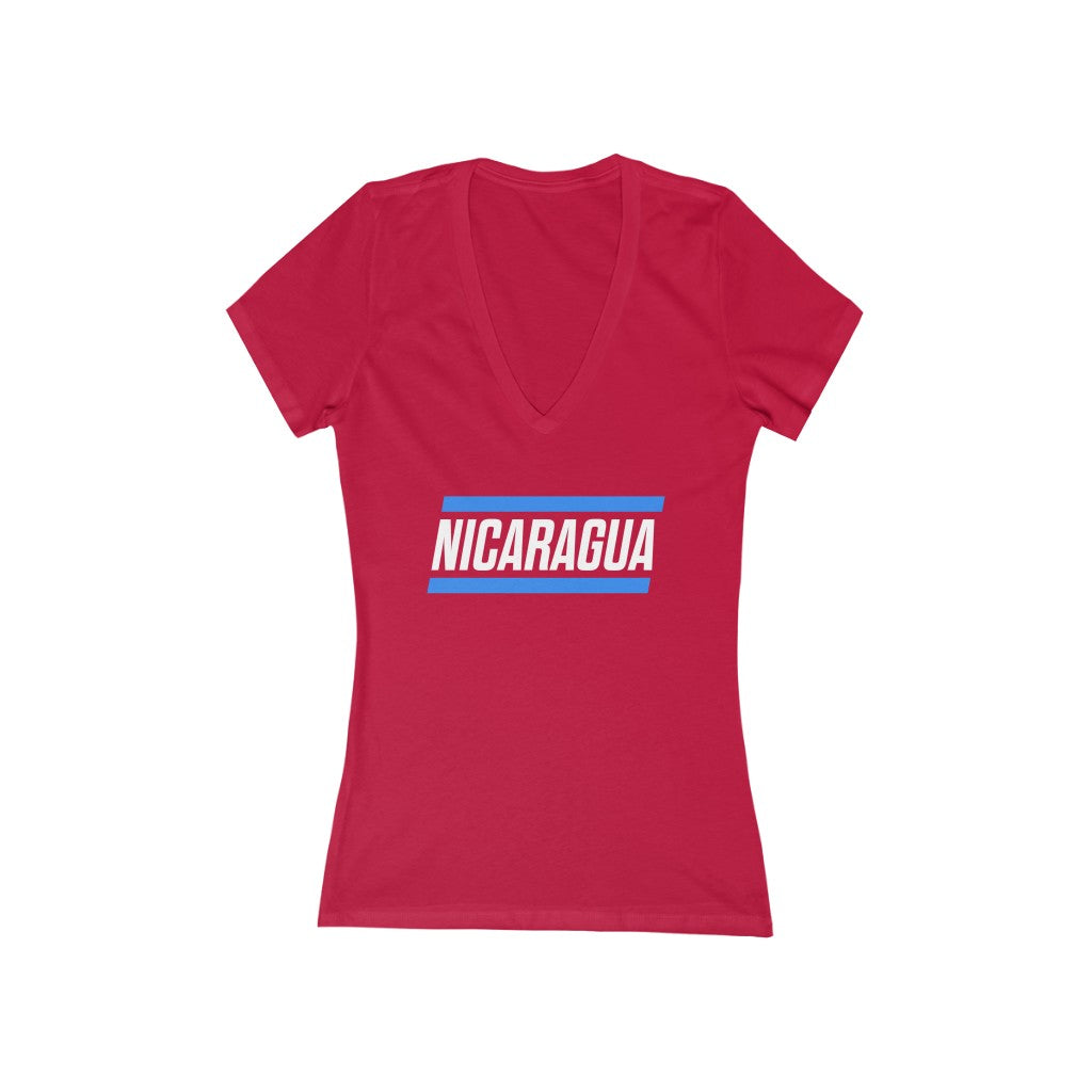 NICARAGUA BOLD (7 Colors) - Women's Jersey Short Sleeve Deep V-Neck Tee